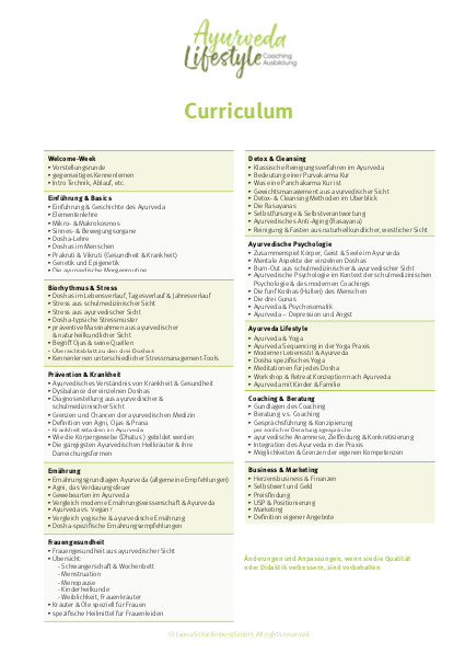 Ayurveda Ausbildung Curriculum Ayurveda Ausbildung Curriculum