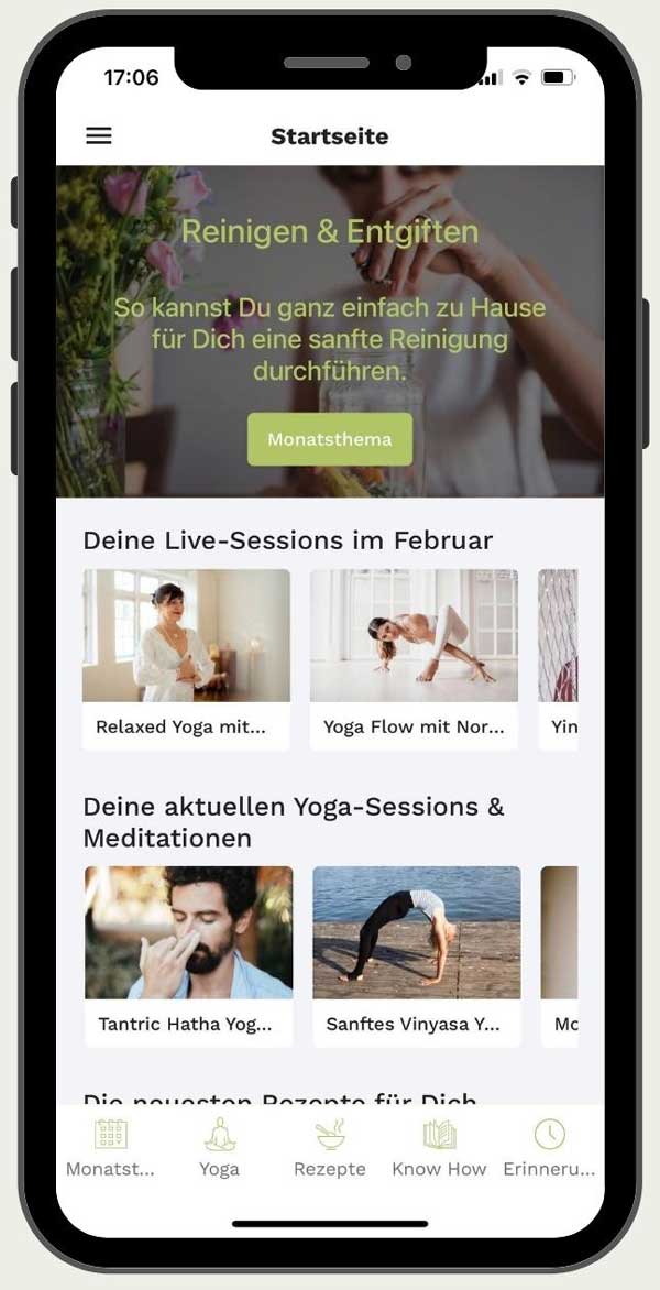 mockup-app-startseite ayurveda for life - app